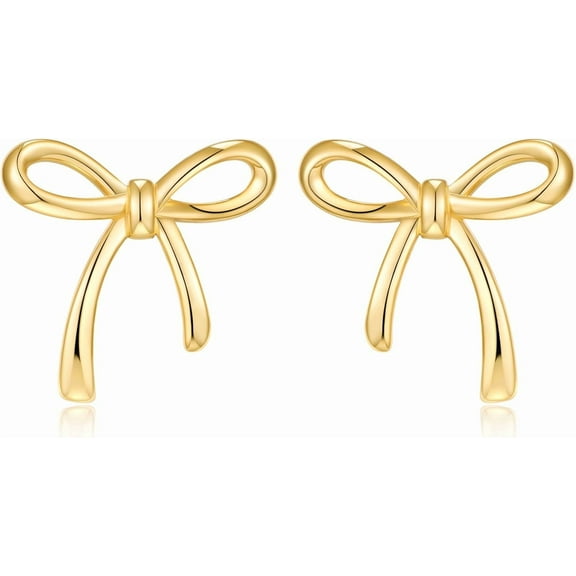Gold Plated Silver Bow Stud Earring for Women Simple Bow Jewelry Everyday Earrings 25mm