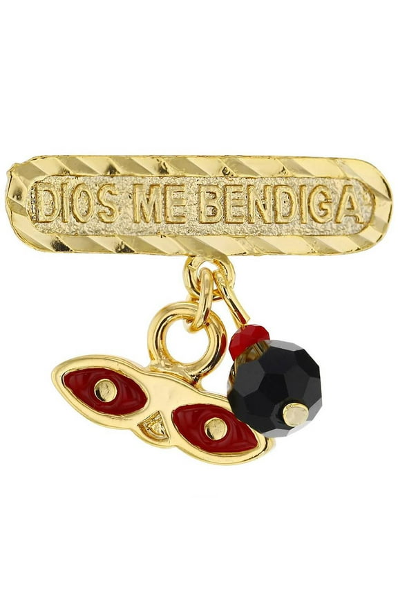 Gold Plated Simulated Azabache St Lucy Evil Eye Charm Protection Baby Brooch Pin