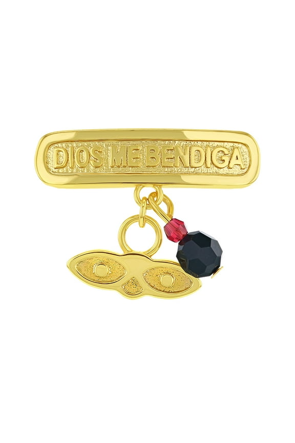 Gold Plated Simulated Azabache St Lucy Evil Eye Protection Charm Baby Pin Brooch