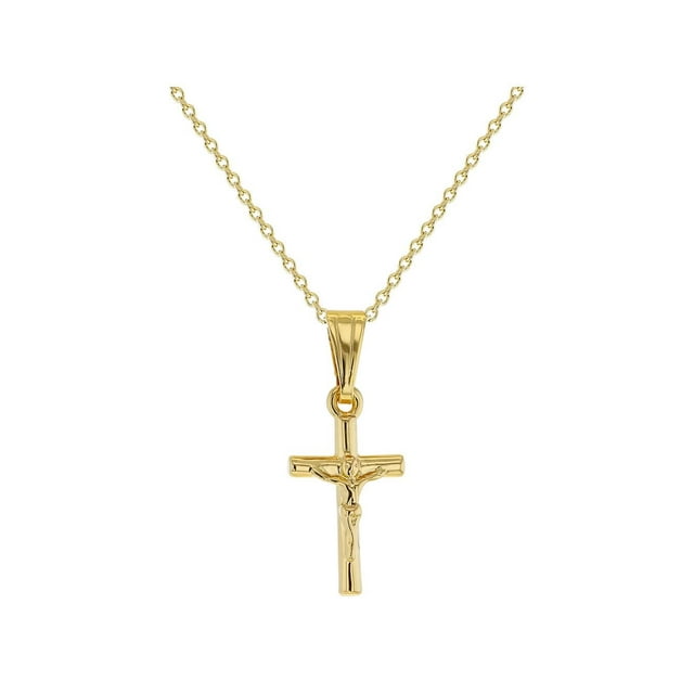 Gold Plated Small Jesus Crucifix Cross Pendant Catholic Necklace for ...
