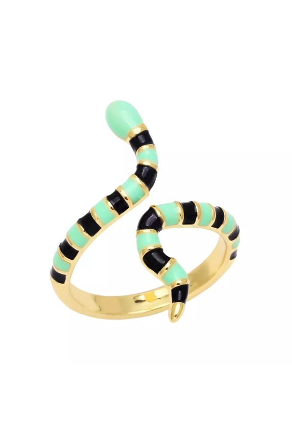 Gold Plated Snake Gold Cuff Rings Women Enamel Blue Red Black Pink Open Ring R6