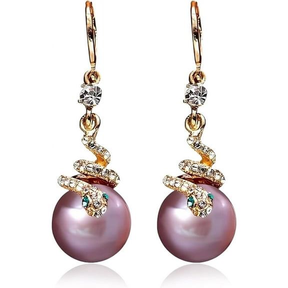 Gold Plated Snake Pearl Earrings, Vintage Snake Shaped Wrap Pearl Drop Dangle Earrings, Gothic Gold Snake Shape Earrings, Cute Animal Statement Jewelry Gifts for Women