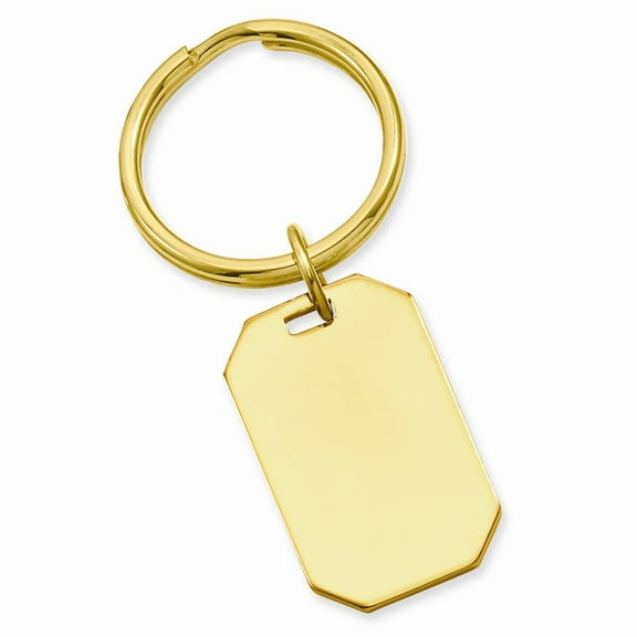 Gold Plated Solid Engravable Polished Rectangle Key Ring Jewelry for Men - .2 Grams