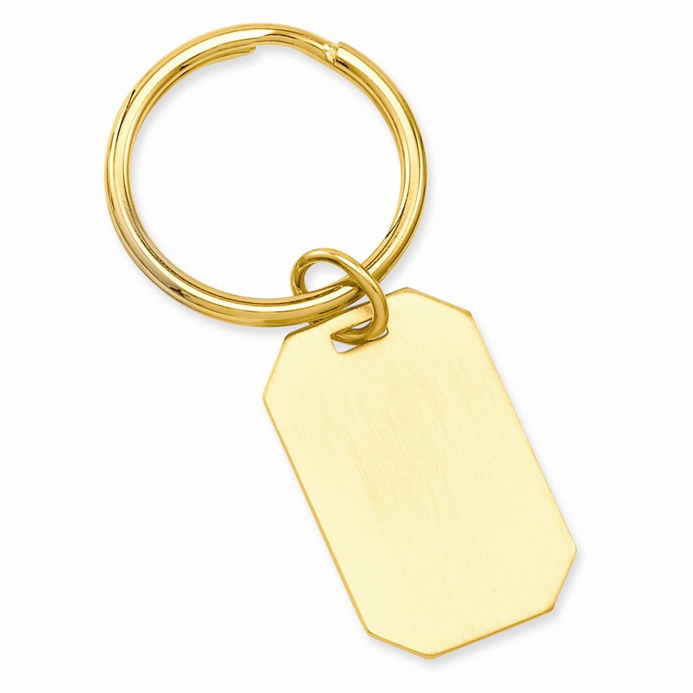 Gold Plated Solid Engravable Satin Rectangle Key Ring Jewelry for Men