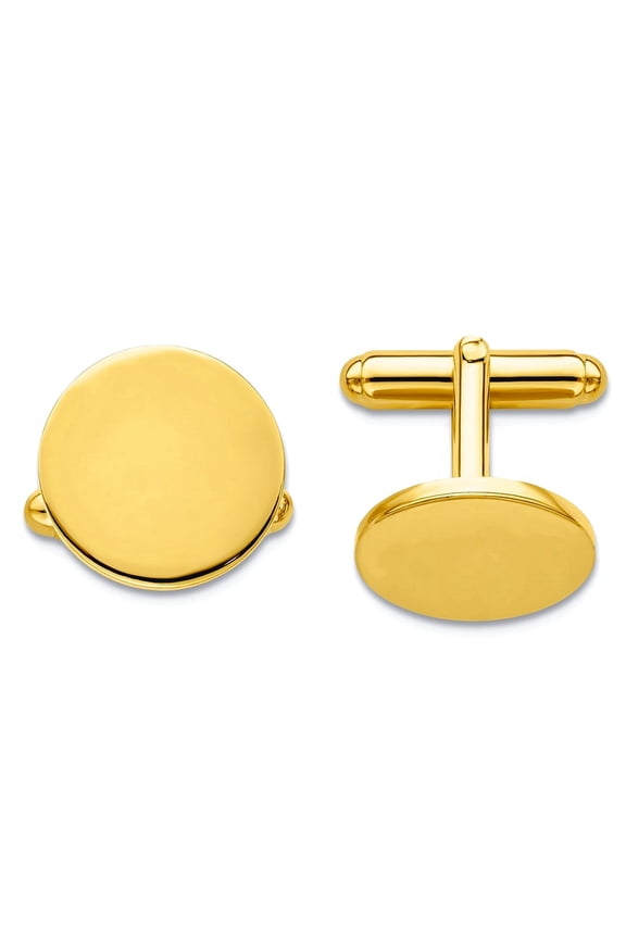Gold Plated Solid Engravable (front only) Round Polished Cuff Links 16x16mm Wide Cuff Link for Men