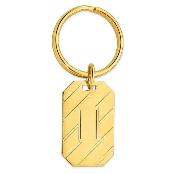 Gold Plated Solid Polished Patterned Engravable Etched Diagonal Line Key Ring Jewelry for Men