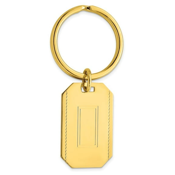 Gold Plated Solid Polished Patterned Engravable with Engraveable Area Key Ring Jewelry for Men