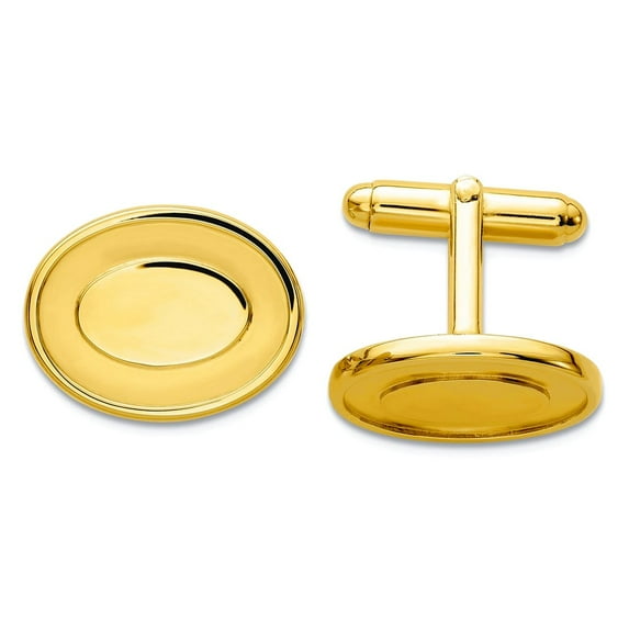Gold Plated Solid Polished and satin Engravable (front only) Oval with Engraveable Area Cuff Links 15x20mm Wide Cuff Lin