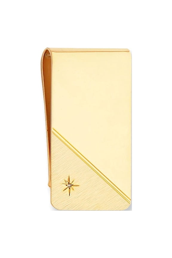 Gold Plated Solid Polished and satin Engravable (front only) Star Cut .001ct. Diamond Money Clip Measures 50x25mm Wide J