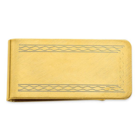 Gold Plated Solid Polished back with Engraveable Area Florentined Money Clip Measures 50x25mm Wide - Money Clip for Men