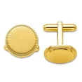 thumbnail image 1 of Gold Plated Solid Satin Engravable (front only) Florentined Round Beaded Cuff Links 16x16mm Wide Cuff Link for Men, 1 of 2