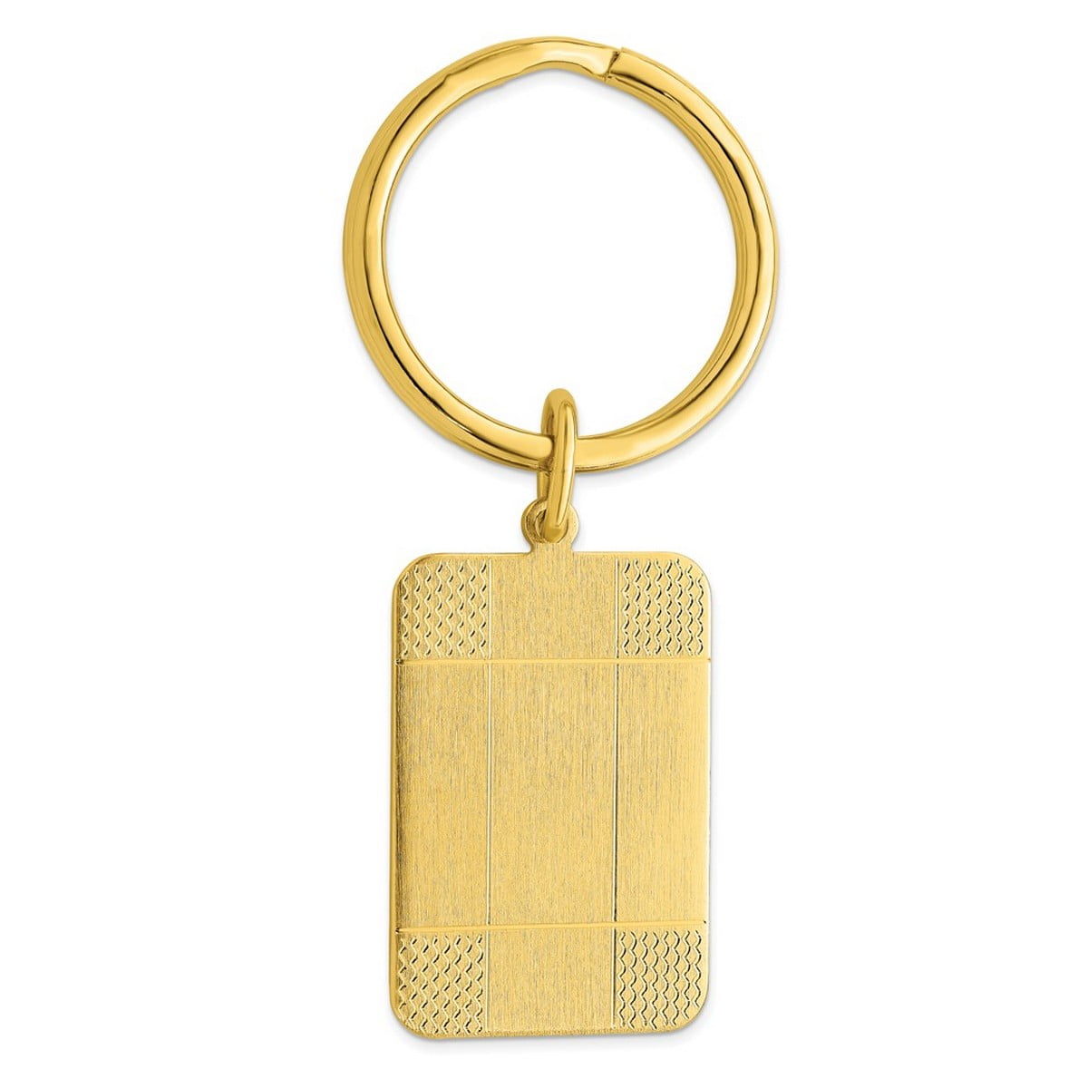 Gold Plated Solid Satin Patterned Corner Key Ring - .2 Grams - Key Chain for Men