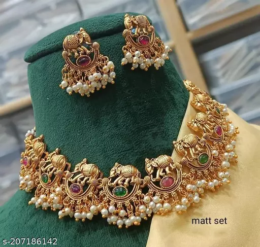 Gold Plated South Indian Elephant Necklace Set Pearl And Elephant Design Beautiful and Attractive Necklace Set For Wedding And Party Walmart