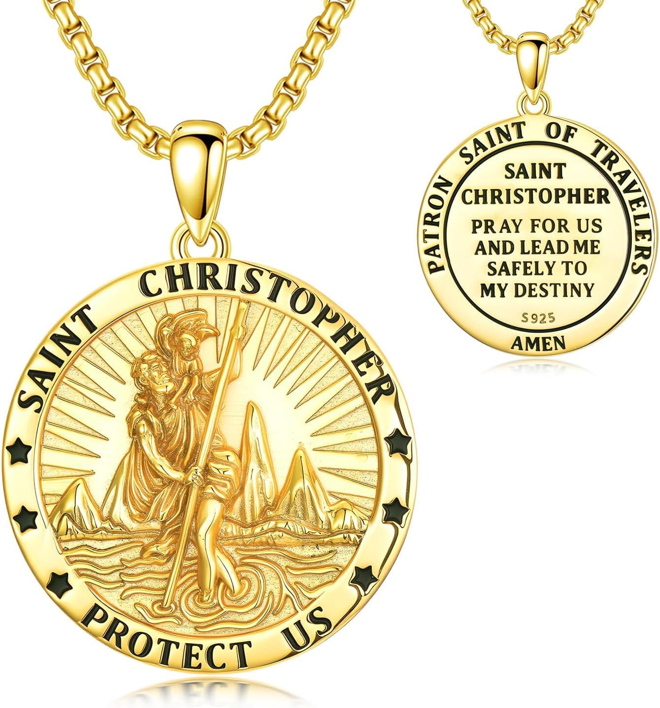 Gold Plated St Christopher Medal for Men 925 Sterling Silver Round St ...