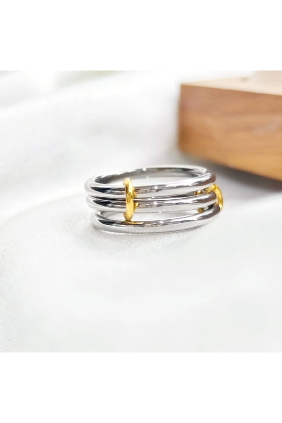 Gold Plated Stackable Rings for Women, Interlocked Mixed Metal Ring Set in Silver and Gold, Two-Toned Minimalist Jewelry Gift