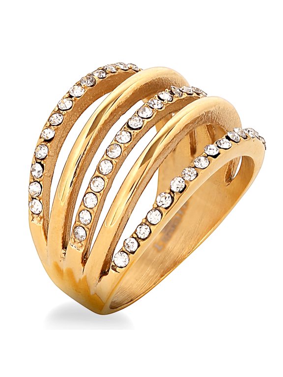 Jewelry Women's Gold Plated Steel Crystal 5-Layered Ring