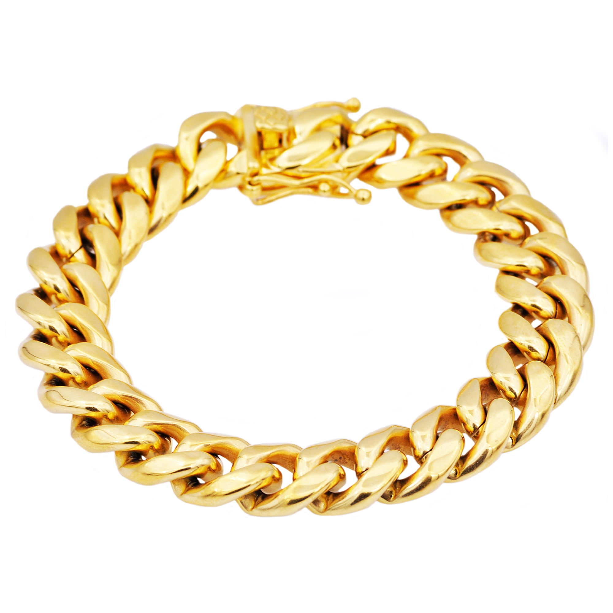 Gold Plated Stainless Steel Cuban Link Chain Men's Bracelet 8.5 Inch