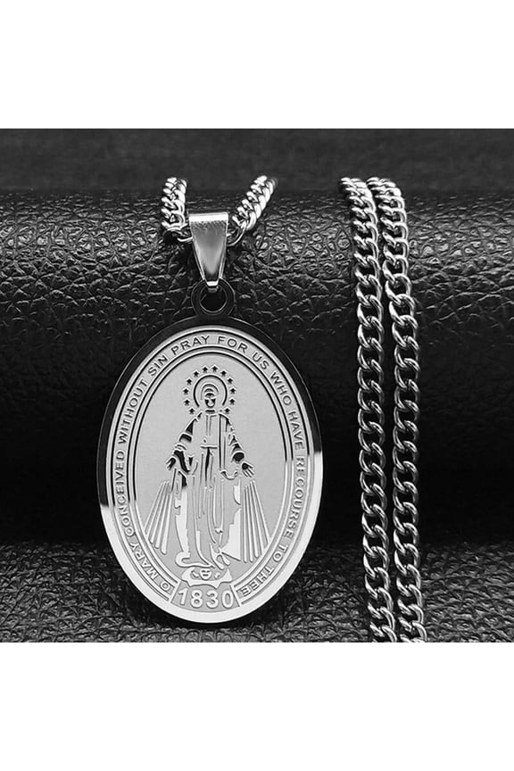 Gold Plated Stainless Steel Guadalupe Virgin Mary Curb Chain Necklace Silver N66