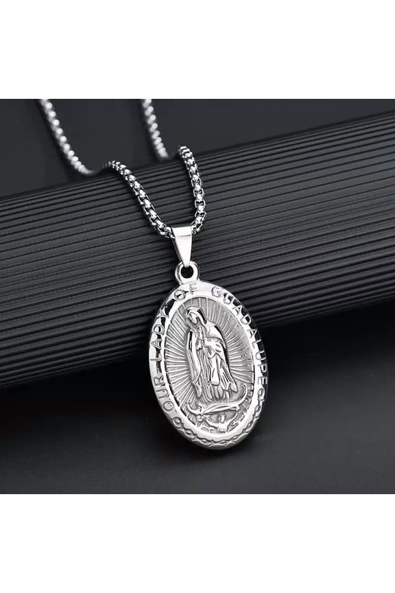 Gold Plated Stainless Steel Guadalupe Virgin Mary Necklace Pendant Box Chain N41