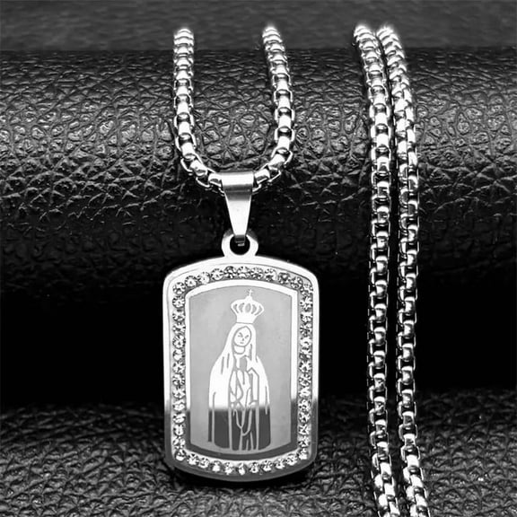 Gold Plated Stainless Steel Guadalupe Virgin Mary Necklace Tag Box Chain N46