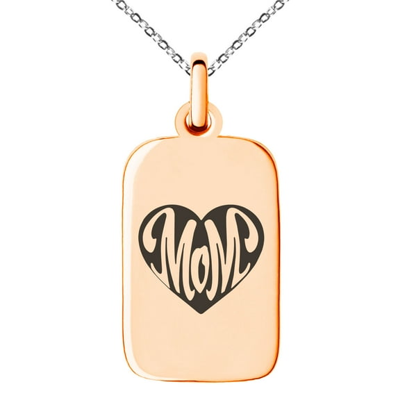 Gold Plated Stainless Steel Love of Mom Small Rectangle Dog Tag Charm Pendant Necklace