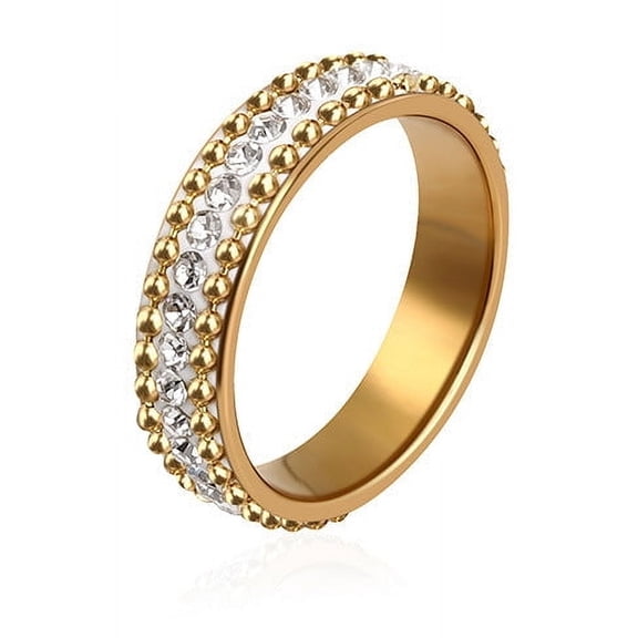 Womens Gold Plated Stainless Steel Ring with Rhinestone Inlay and Fashion Geometry Design Perfect as a Gift Jewelry Ring for Her for Parties and Celebrations