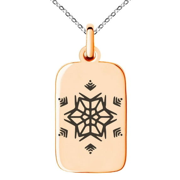 Gold Plated Stainless Steel Star Snowflake Engraved Small Rectangle Dog Tag Charm Pendant Necklace