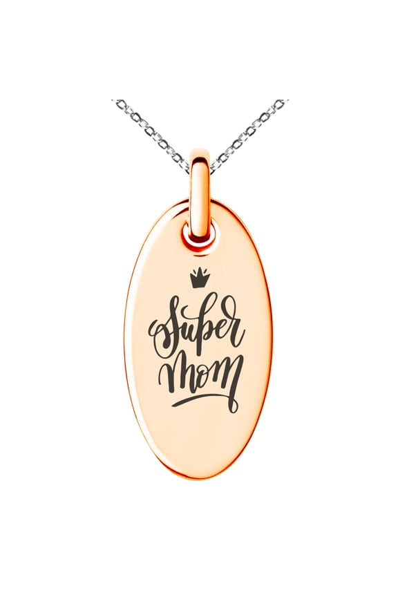 Gold Plated Stainless Steel Super Mom Small Oval Charm Pendant Necklace