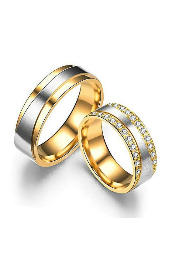 Gold Plated Stainless Steel Wedding Bands Engagement Rings for Couples, Wedding Promise Jewelry for Women Girlfriend Y997 (Women, Size 8)