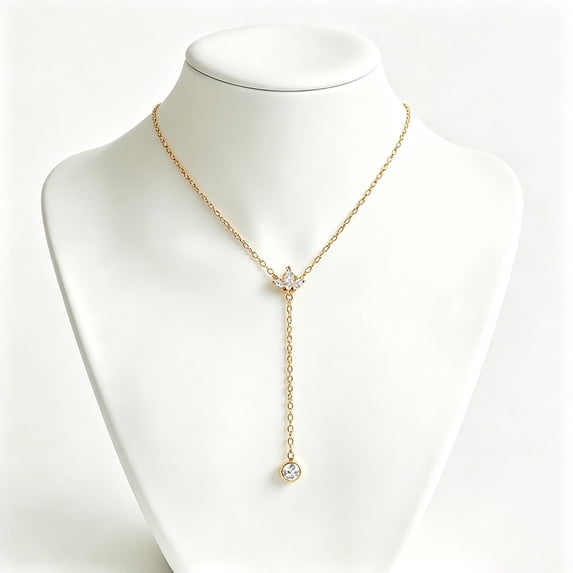 Gold Plated Stainless Steel Y-Drop Lariat Necklace, Adjustable Dainty Beaded Long Chain Collarbone Necklace, Minimalist Fashion Jewelry Gift for Women