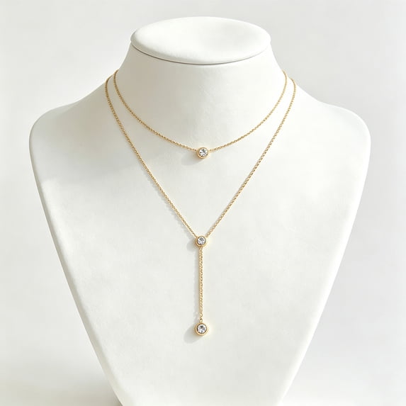 Gold Plated Stainless Steel Y-Drop Lariat Necklace, Adjustable Dainty Beaded Long Chain Collarbone Necklace, Minimalist Fashion Jewelry Gift for Women