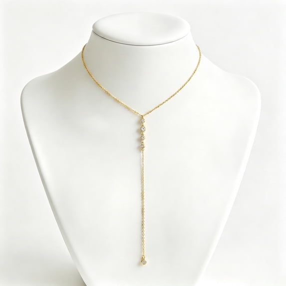 Gold Plated Stainless Steel Y-Drop Lariat Necklace, Adjustable Dainty Beaded Long Chain Collarbone Necklace, Minimalist Fashion Jewelry Gift for Women