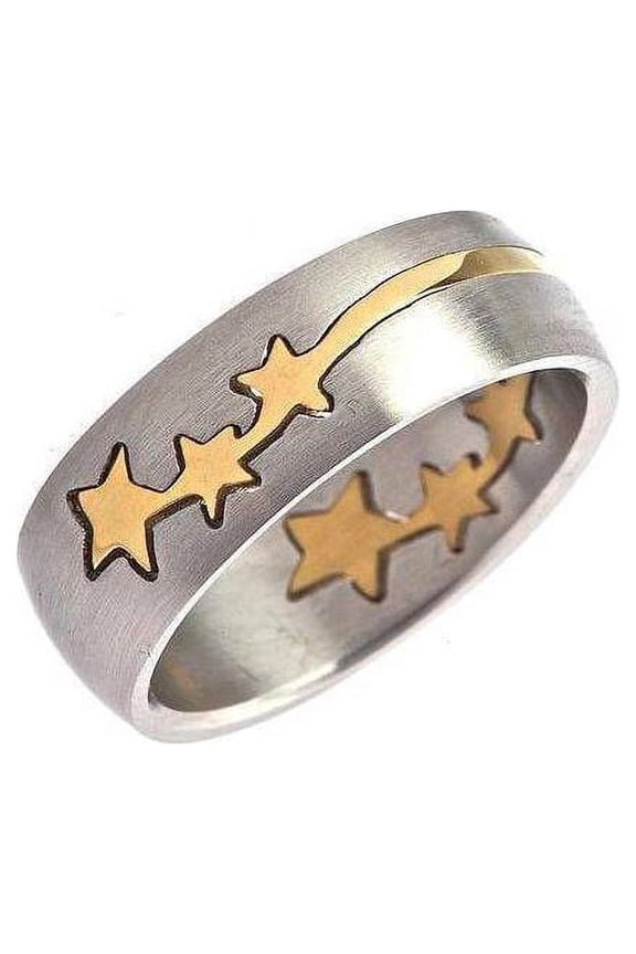 Gold Plated Stars Puzzle Ring Inserted into a Stainless Steel 8mm