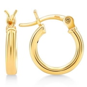 KEZEF Women's Gold Plated Sterling Silver 2mm Hoop Earrings - 12mm (1/2") Diameter