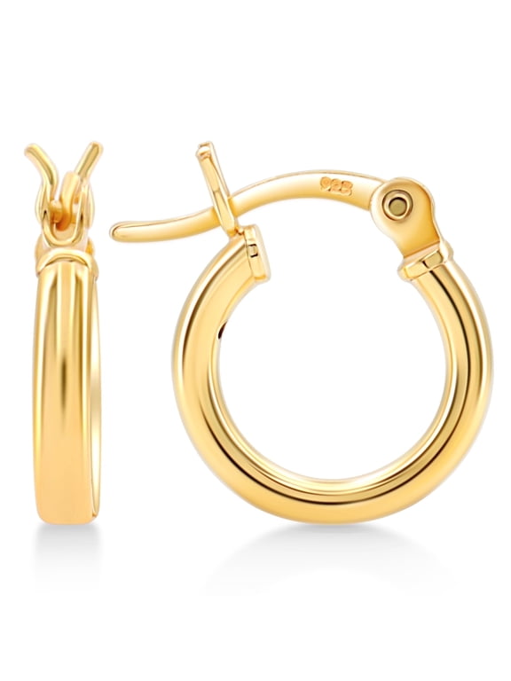 Women's Gold Plated Sterling Silver 2mm Hoop Earrings - 12mm (1/2") Diameter