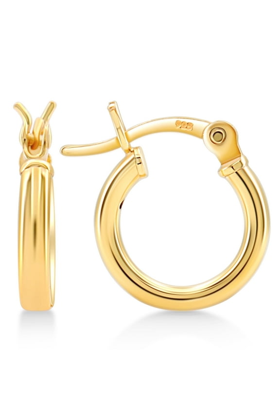 Women's Gold Plated Sterling Silver 2mm Hoop Earrings - 12mm (1/2") Diameter
