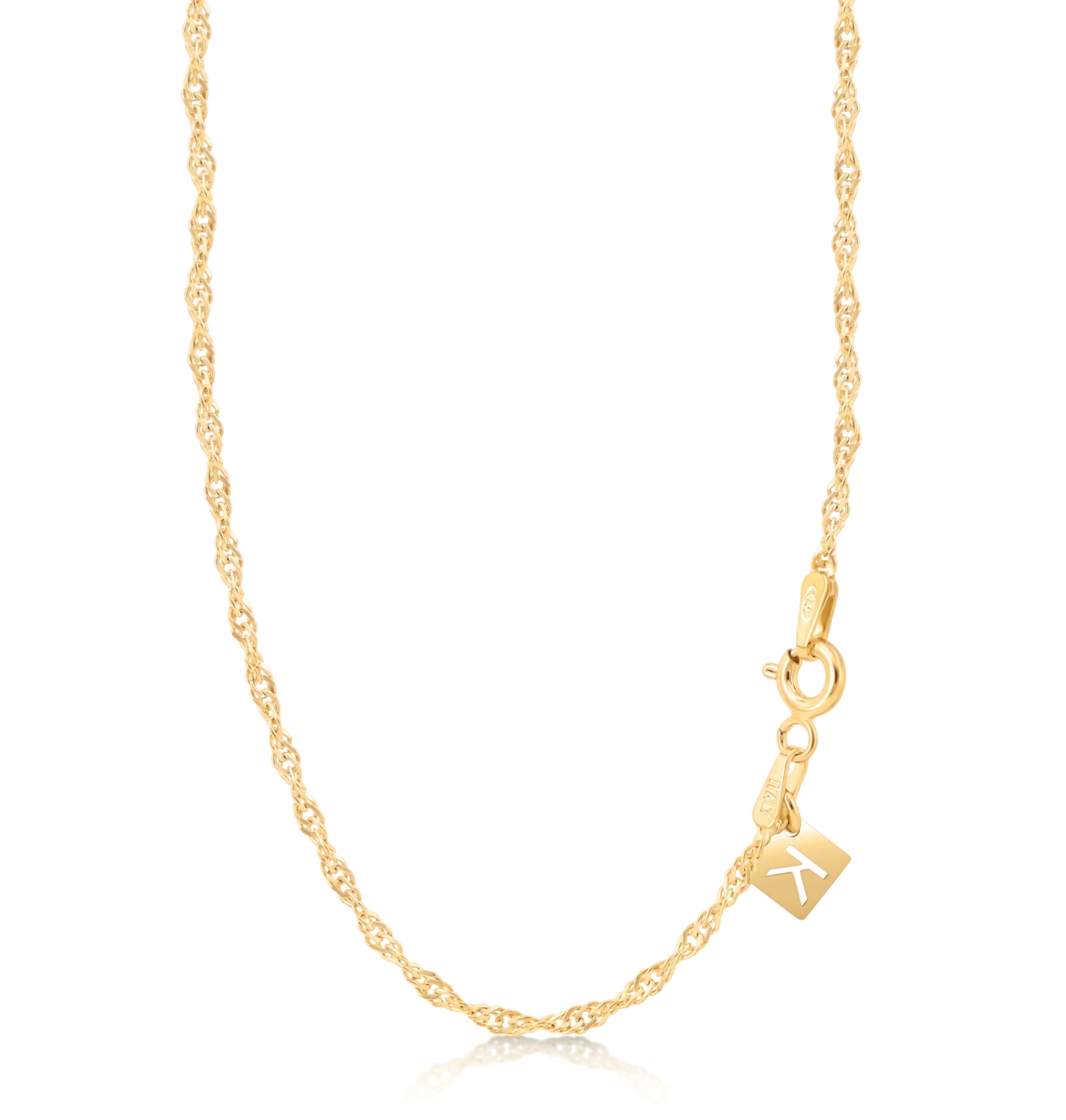 Gold Plated Sterling Silver 2mm Italian Singapore Twisted Curb Chain Necklace 18'