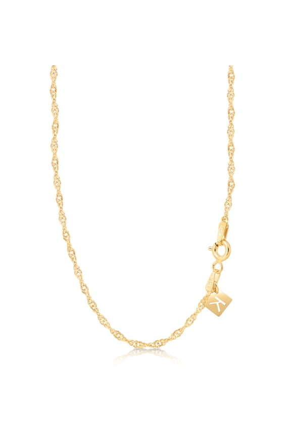 Gold Plated Sterling Silver 2mm Italian Singapore Twisted Curb Chain Necklace 18'