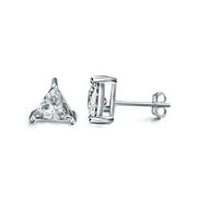 EMMA MANOR EM Gold Plated Sterling Silver 3 Prong Triangle Shape Cubic Zirconia Stud Earrings