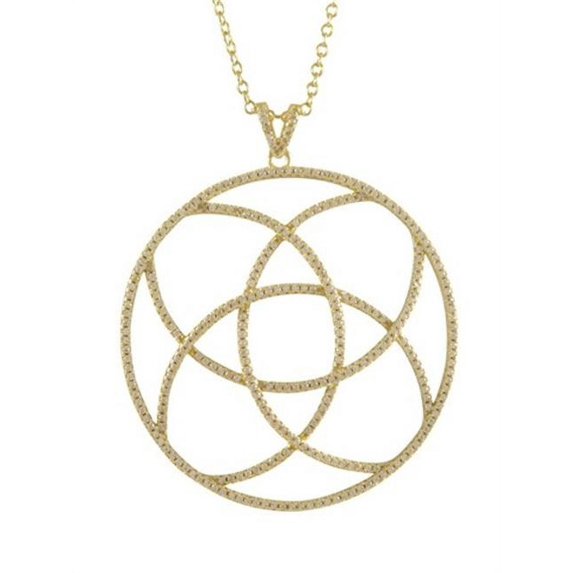 Gold Plated Sterling Silver 45 mm Open Circle Design Cubic Zirconia Pendant