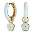thumbnail image 1 of Gold Plated Sterling Silver Blue Enamel Huggie with Flower Charm Earrings for Women - 20.3MM, 1 of 4