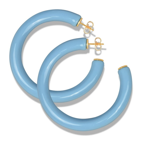 Gold Plated Sterling Silver Chunky Thick Multicolor Resin Open Hoop Earrings for Women - Available in Assorted Colors - 57mm and 37.5mm Size Options