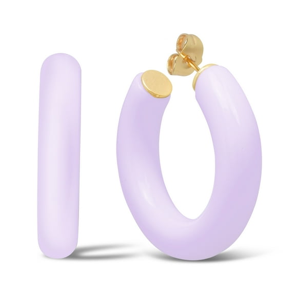 Gold Plated Sterling Silver Chunky Thick Multicolor Resin Open Hoop Earrings for Women - Available in Assorted Colors - 57mm and 37.5mm Size Options