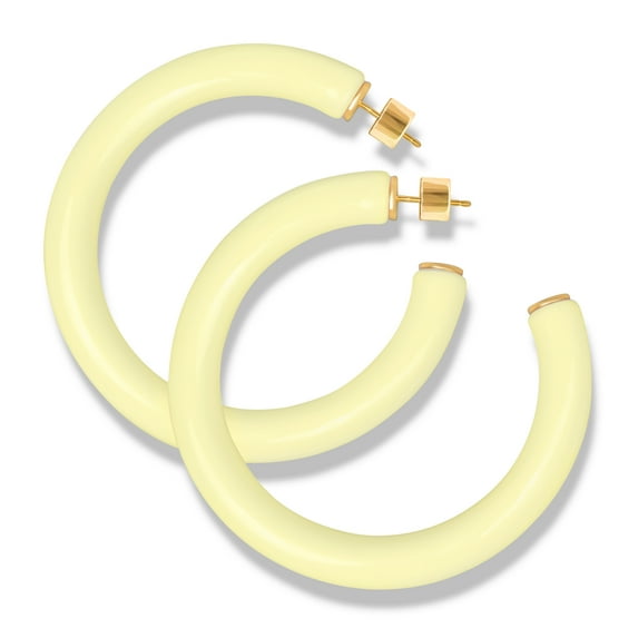 Gold Plated Sterling Silver Chunky Thick Multicolor Resin Open Hoop Earrings for Women - Available in Assorted Colors - 57mm and 37.5mm Size Options