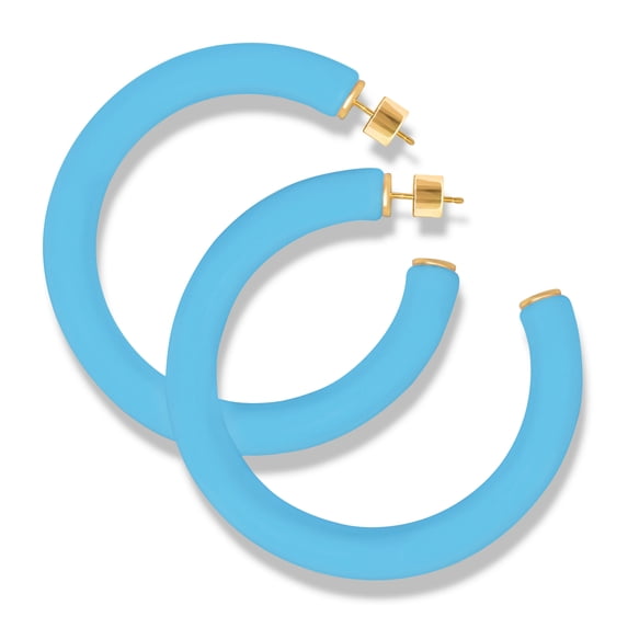 Gold Plated Sterling Silver Chunky Thick Multicolor Resin Open Hoop Earrings for Women - Available in Assorted Colors - 57mm and 37.5mm Size Options