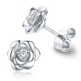 Gold Plated Sterling Silver Rose Flower Earring Studs, Hypoallergenic