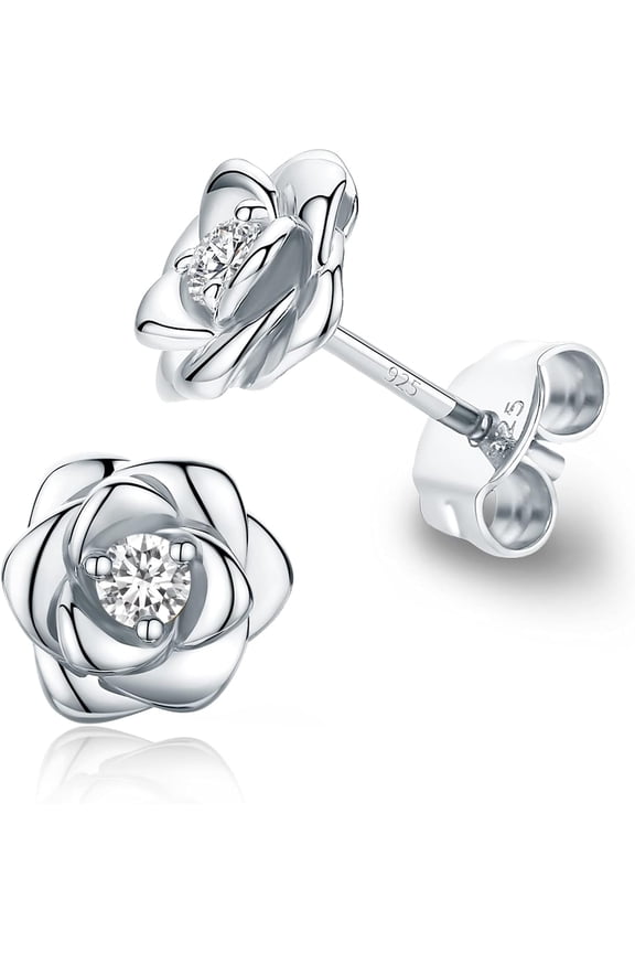 Gold Plated Sterling Silver Rose Flower Earring Studs, Hypoallergenic & Nickel Free Earrings for Women