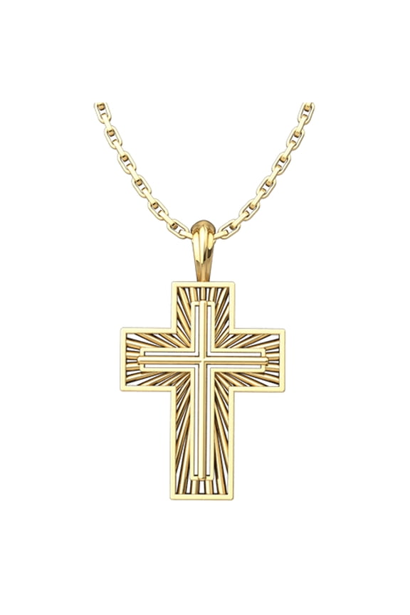 Gold Plated Sterling Silver Shining Cross Pendant with 18" Gold Plated Chain