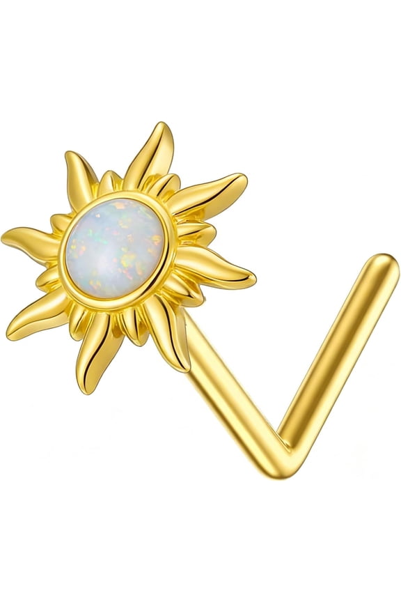 Gold Plated Sun Nose Stud 925 Sterling Silver Sun L Shaped Stud 20G Nose Piercing Jewelry Gifts for Women