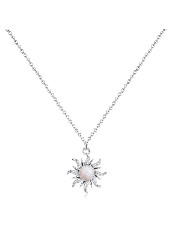 Gold Plated Sun Opal Necklace October Birthstone Necklace with CZ Around Golden Sun Pendant Necklace for Women Opal Jewelry